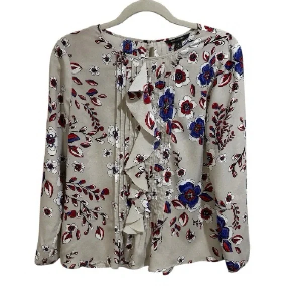 Banana Republic Floral Ruffle Blouse - Gray and Purple Size Small - Picture 5 of 9